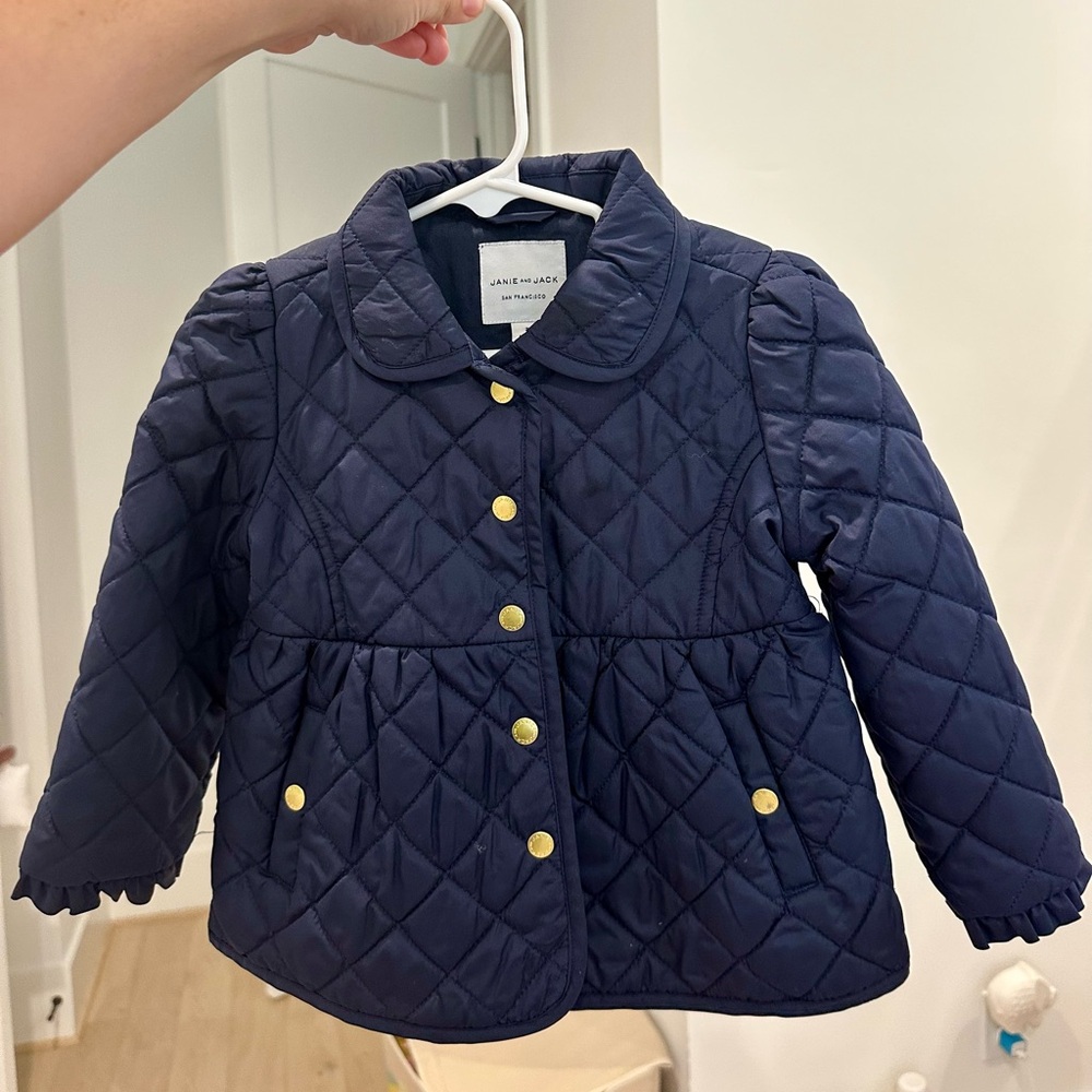 Janie and Jack Navy Quilted Kids Jacket with Ruffle Sleeves 2T VGUC